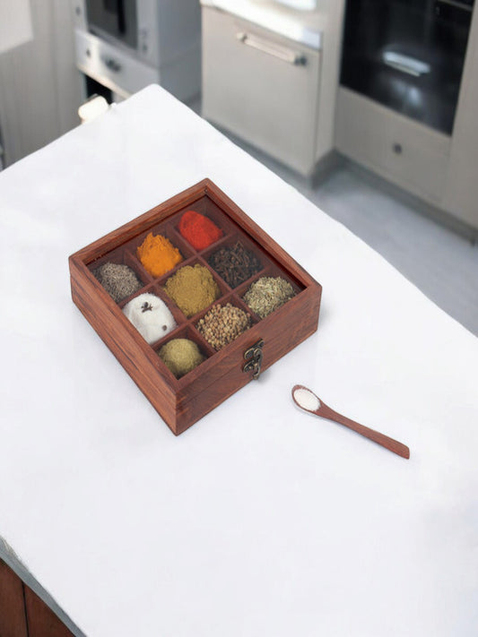 Brown Easy to Clean Wooden Spice Box