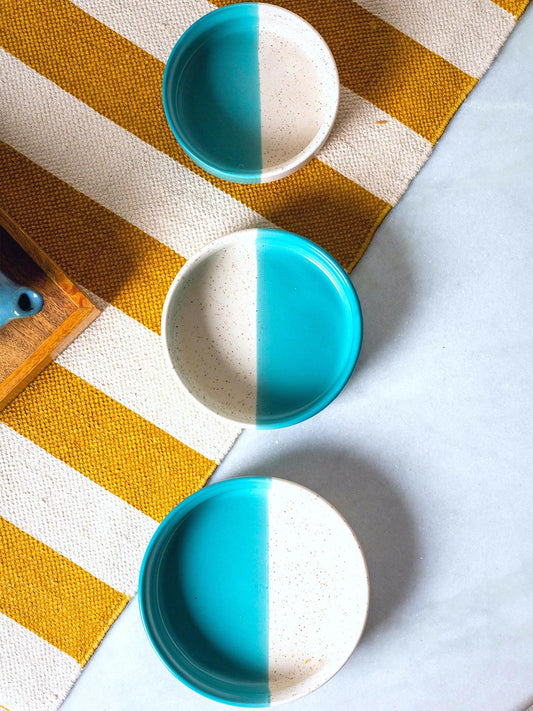 JASMEY HOMES Sea Green & Beige 3 Pieces Printed Ceramic Glossy Plates