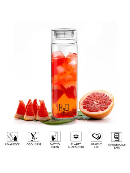Cello H2O Set of 1 Clear Toughened Glass Fridge Water Bottle with Plastic Cap-920ml