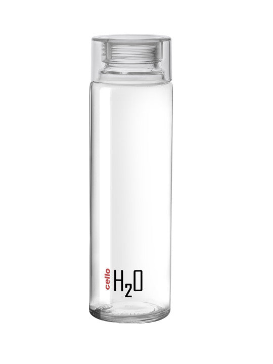 Cello H2O Set of 1 Clear Toughened Glass Fridge Water Bottle with Plastic Cap-920ml