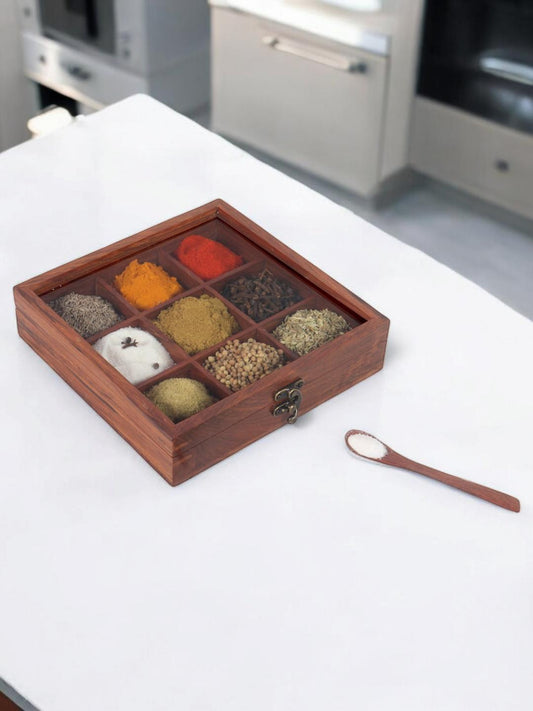 Brown Easy to Clean Wooden Spice Box