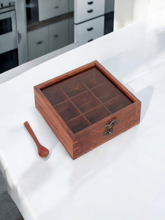Brown Easy to Clean Wooden Spice Box