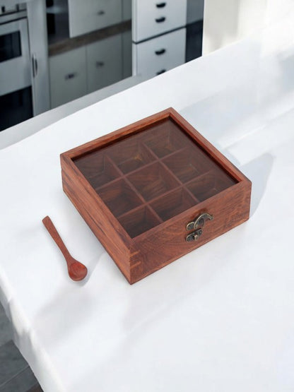 Brown Easy to Clean Wooden Spice Box