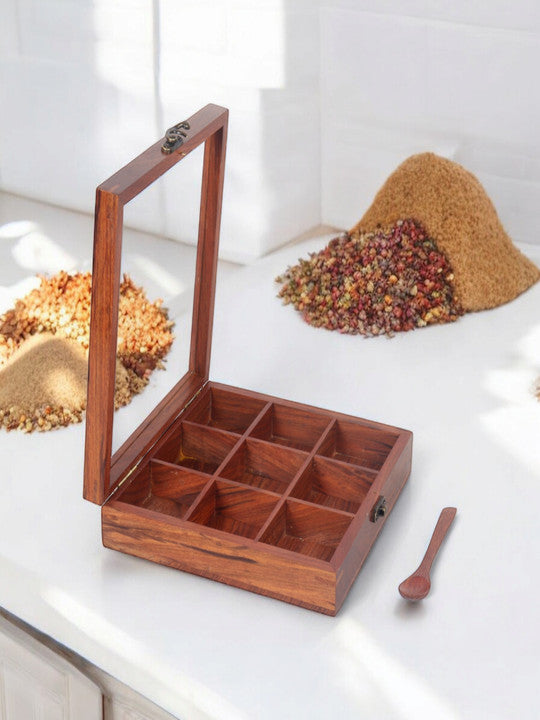 Brown Easy to Clean Wooden Spice Box