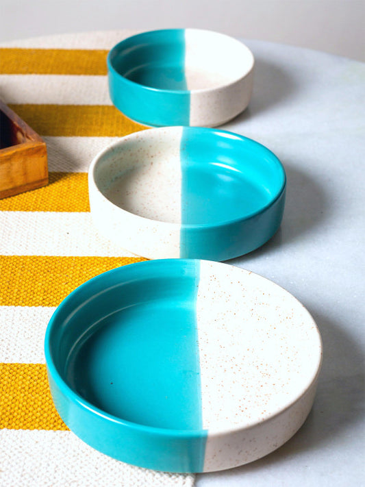 JASMEY HOMES Sea Green & Beige 3 Pieces Printed Ceramic Glossy Plates
