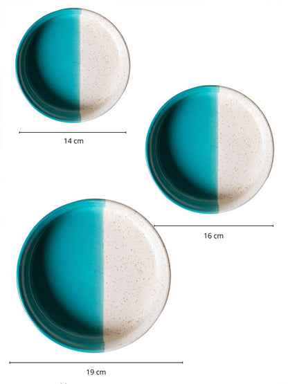 JASMEY HOMES Sea Green & Beige 3 Pieces Printed Ceramic Glossy Plates