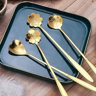 PURE FINE 4 pcs set of golden spoon Stainless Steel Table Spoon Set  (Pack of 4)