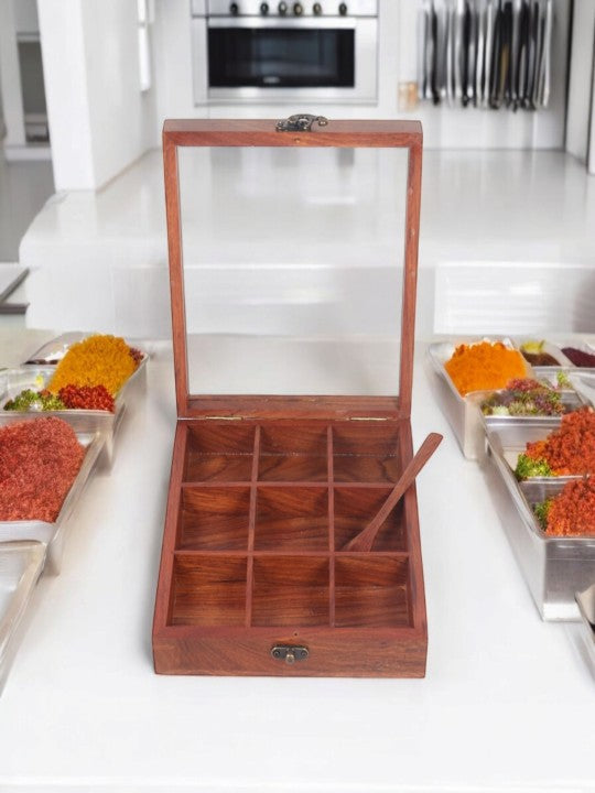 Brown Easy to Clean Wooden Spice Box