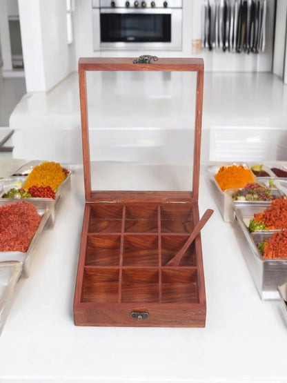 Brown Easy to Clean Wooden Spice Box