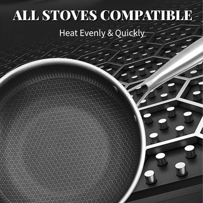 Harvic Stainless Steel Honeycomb Frying Pan Non-Stick Pan Fry Pan 24 cm diameter 2 L capacity  (Stainless Steel, Non-stick, Induction Bottom)