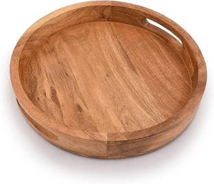 HANDYYTWWISST Wooden Round Tray for Serving, Wooden Tray for Kitchen Organizer Tray