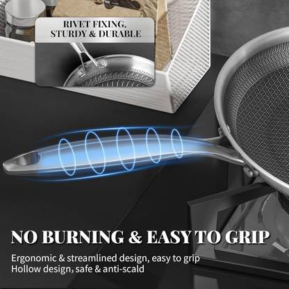 Harvic Stainless Steel Honeycomb Frying Pan Non-Stick Pan Fry Pan 24 cm diameter 2 L capacity  (Stainless Steel, Non-stick, Induction Bottom)
