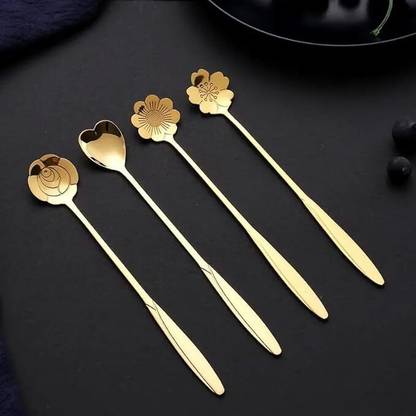 PURE FINE 4 pcs set of golden spoon Stainless Steel Table Spoon Set  (Pack of 4)